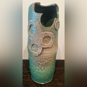 Vtg Hand Made Postmodernist Pottery Quirky Vase One of a Kind 12" Hx 4.5" D